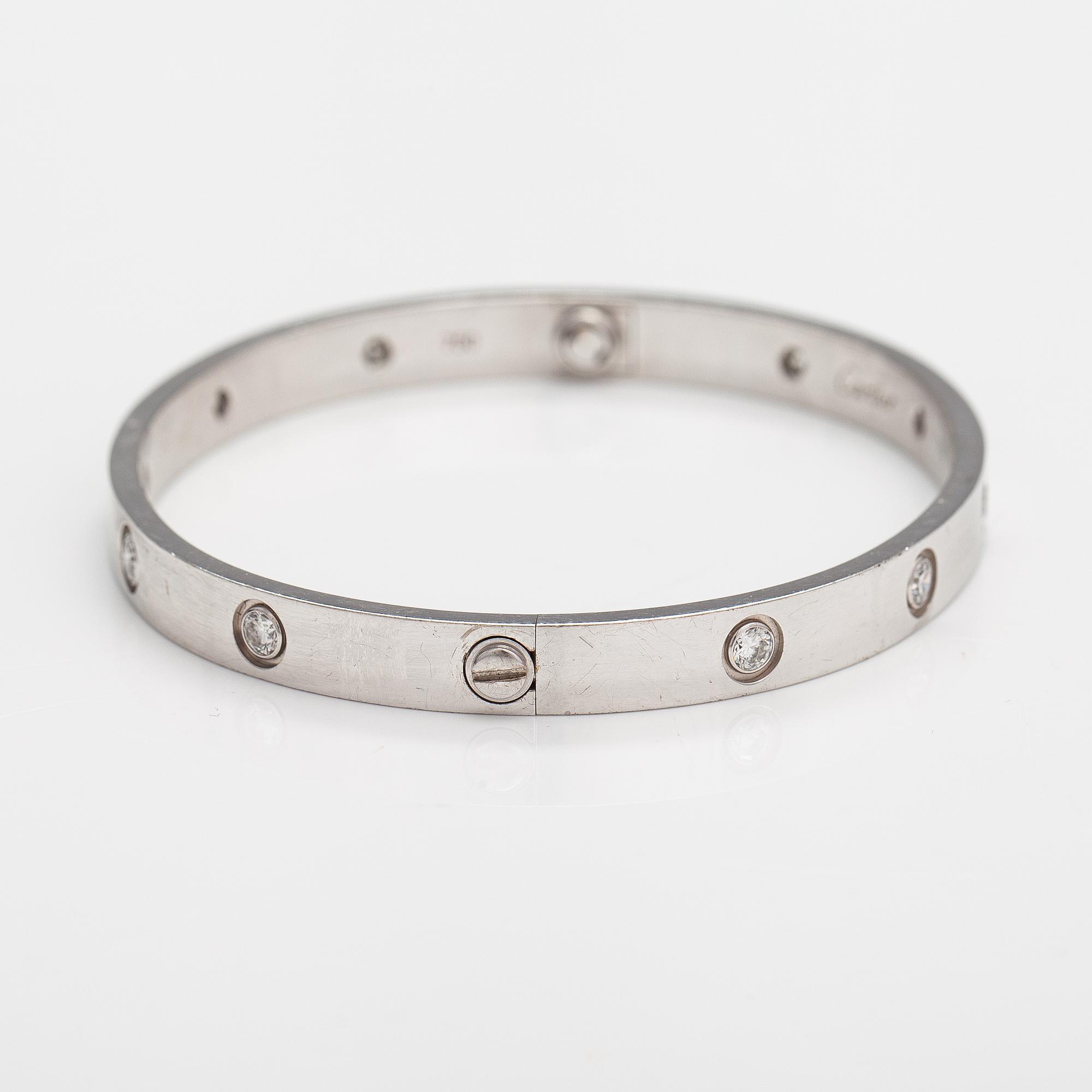 Cartier, "Love bracelet" an 18K white gold bracelet with diamonds ca. 0.96 ct in total. Marked Cartier, 19, SD4387.