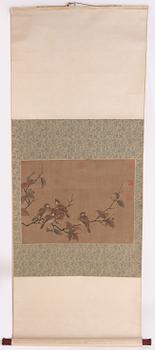 A Chinese hanging scroll, ink and colour on silk, 1950/60s.