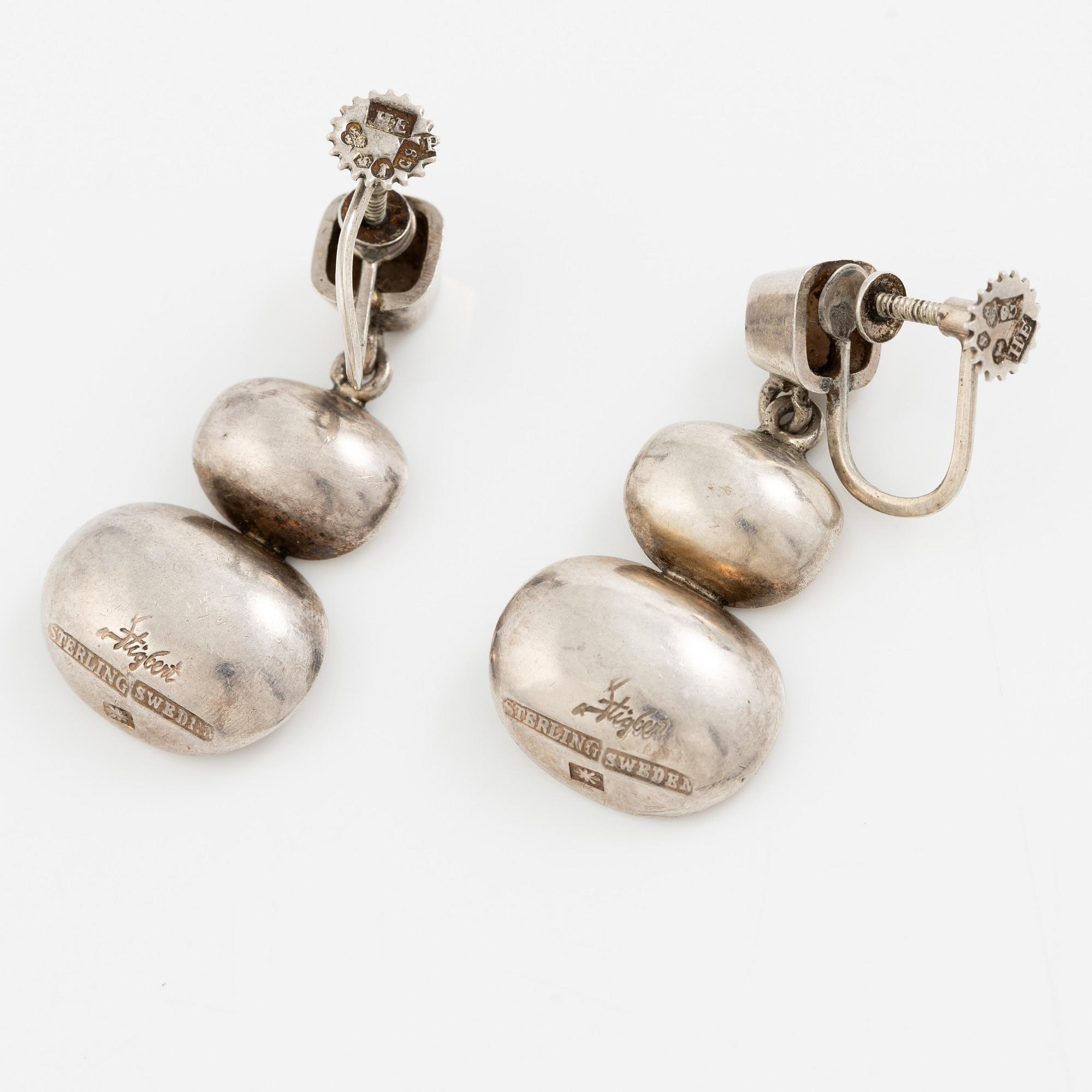 Jewellery set, earrings and bracelet, silver, Sigurd Persson for Stigbert, Engelbert. Stockholm 1954 and 1957.