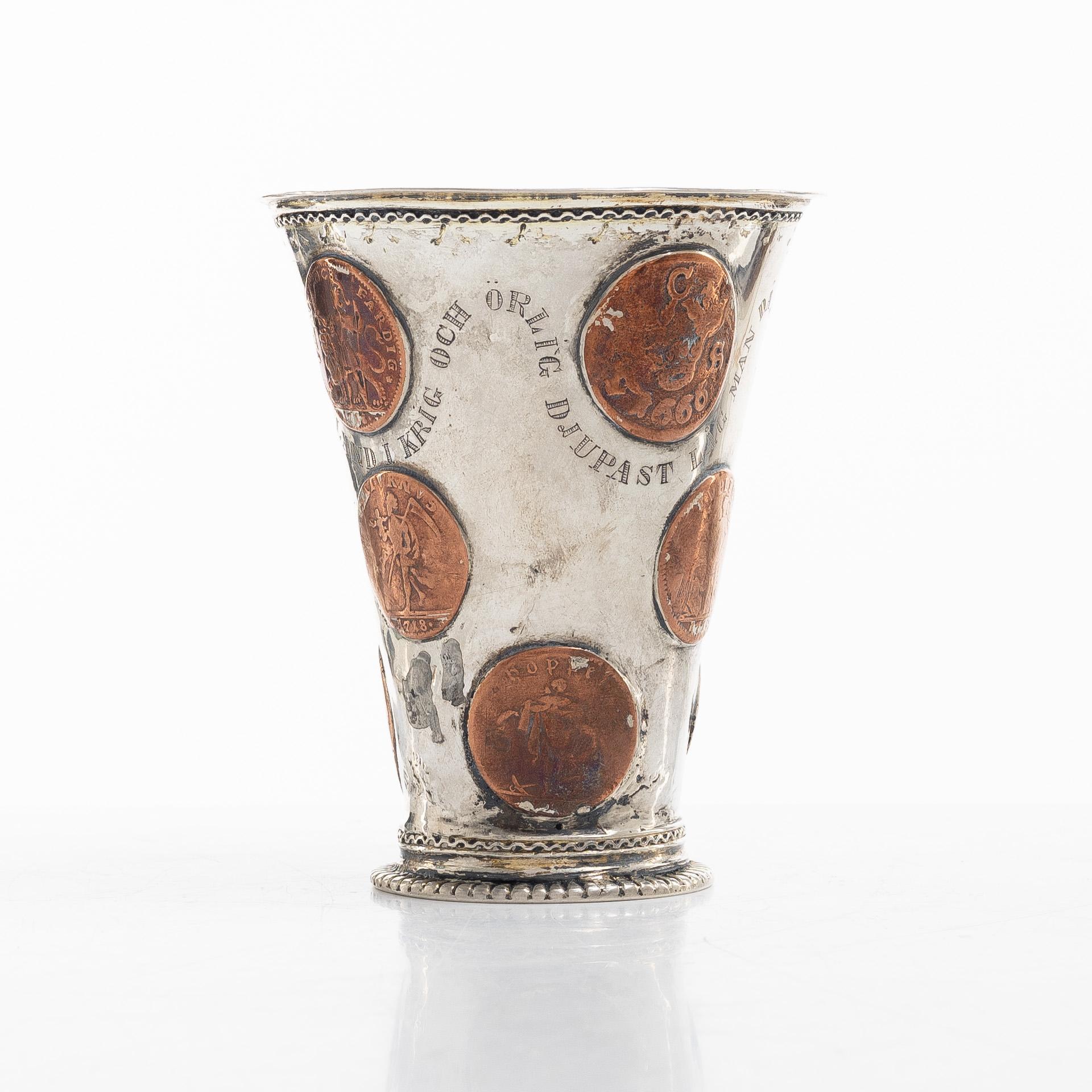 A Swedish 18th century parcel-gilt silver beaker, unmarked.