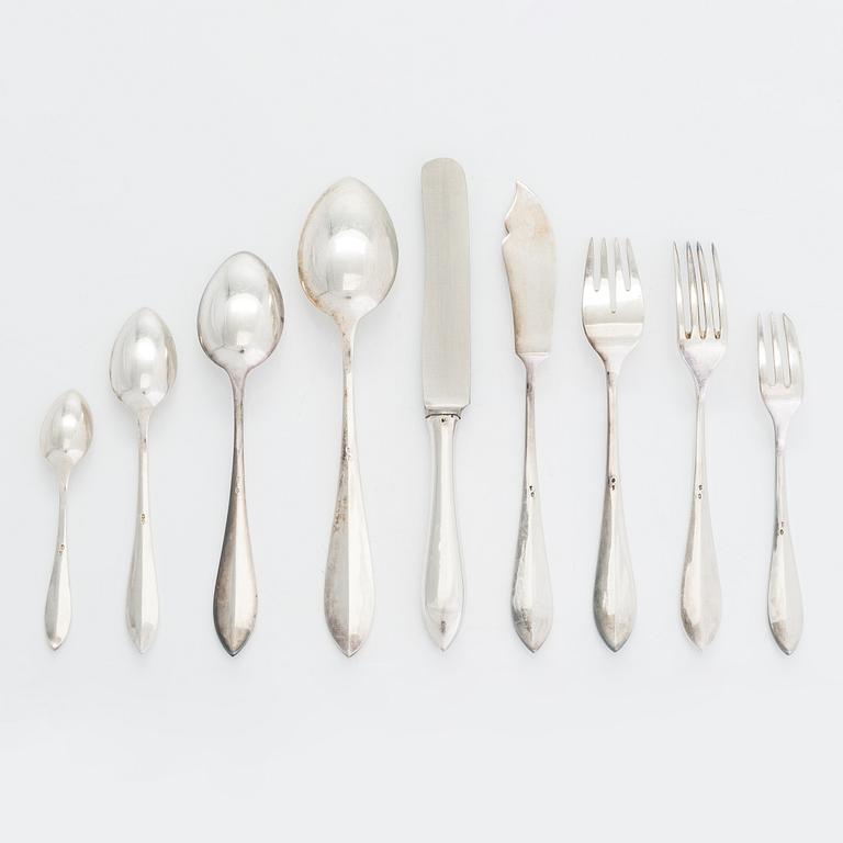 Bestickuppsättning för 12, totalt 108 delar, silver, Warszawa, Polen 1931-1963.