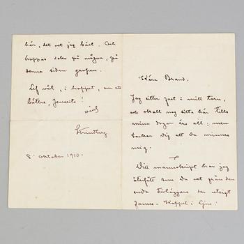 A letter by, August Strindberg dated 1910.