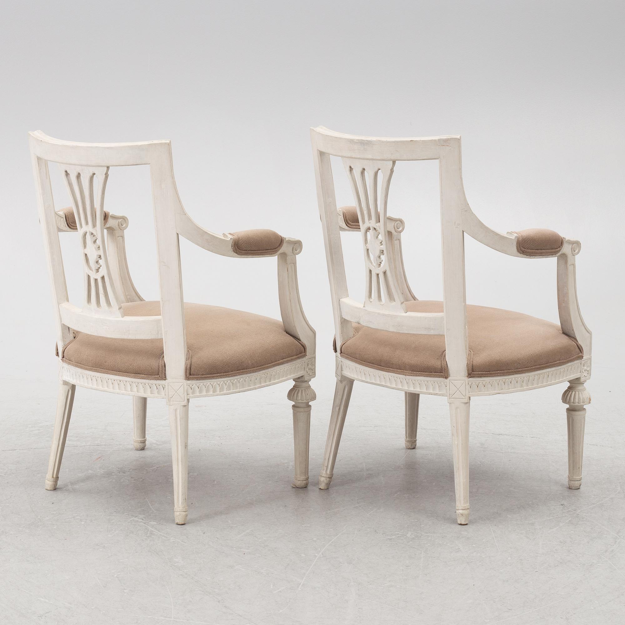 Johannes Andersson, karmstolar, ett par, sengustavianska, Lindome, omkring 1800.