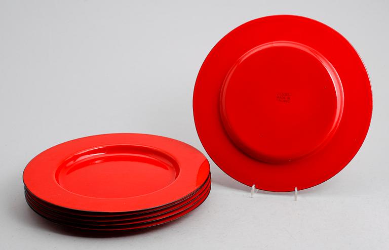 TALLRIKAR, 6 st, emaljerad plåt, Kaj Franck, Finel, Finland, 1960-tal.