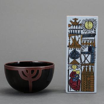 VAS OCH SKÅL, 2 delar, stengods & fajans, Stig Lindberg, Gustavsbergs Studio.