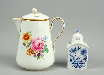 KAFFEKANNA, TALLRIKAR, 3 st och TEDOSA, porslin, Meissen, 1800/1900-tal.