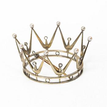 Bridal crown, gilt-silver with pearls and synthetic stones, mark of KE Carlsson, Gothenburg 1964.