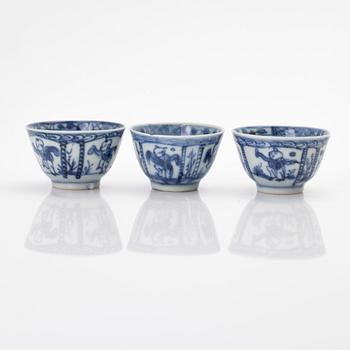 Koppar, 3 st, porslin, Kina, Qingdynastin, 1800-tal.
