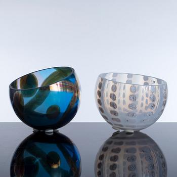 Two Eva Englund glass bowls for Strömbergshyttan, signed and numbered.