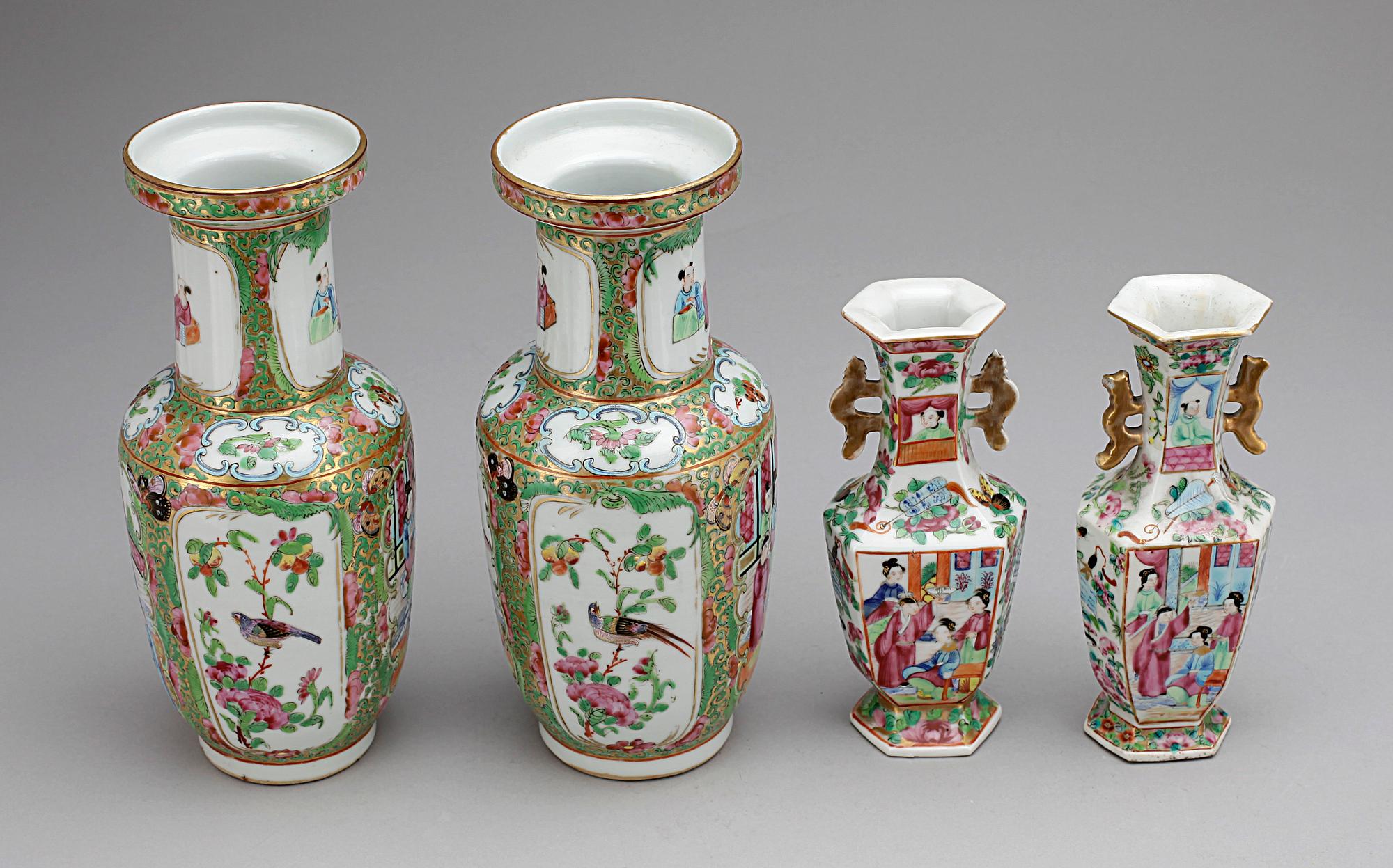 VASER, 2+2, porslin, Kanton, Kina 1800-tal.