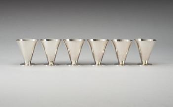 A set of six Wiwen Nilsson sterling cocktail glasses, Lund 1945-65.