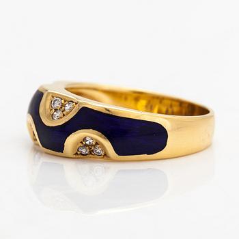 An 18K gold ring with enamel and diamonds ca. 0.15 ct in total. Finnish import marks.