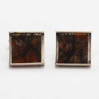 Elis Kauppi, A pair of silver and moss agate cufflinks. Kupittaan kulta, Turku 1963.