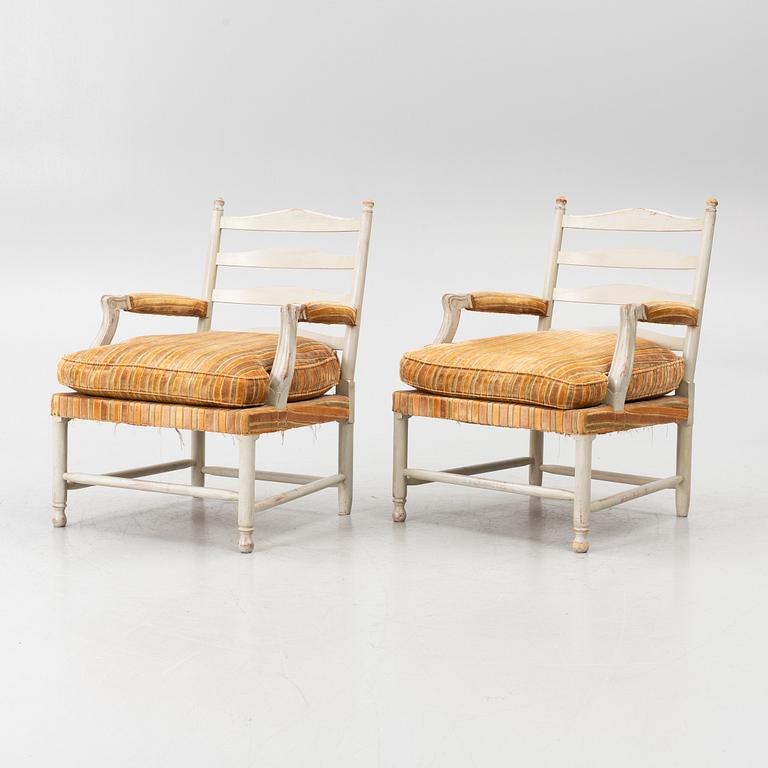 Armchairs, a pair, 'Gripsholm Armchair no. 53', SO Larsson Stilmöbler, second half of the 20th century.