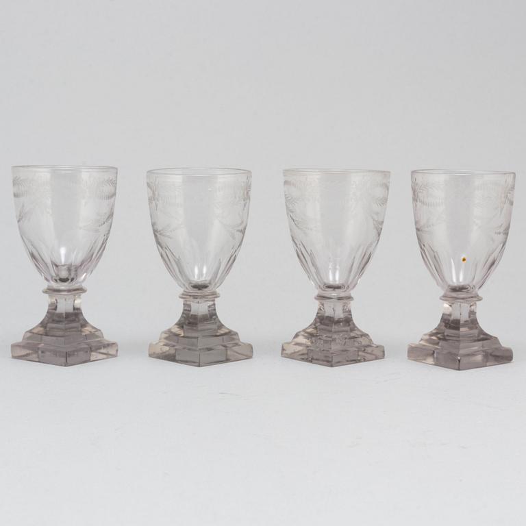 Four late Gustavian wine glasses, early 19th century.