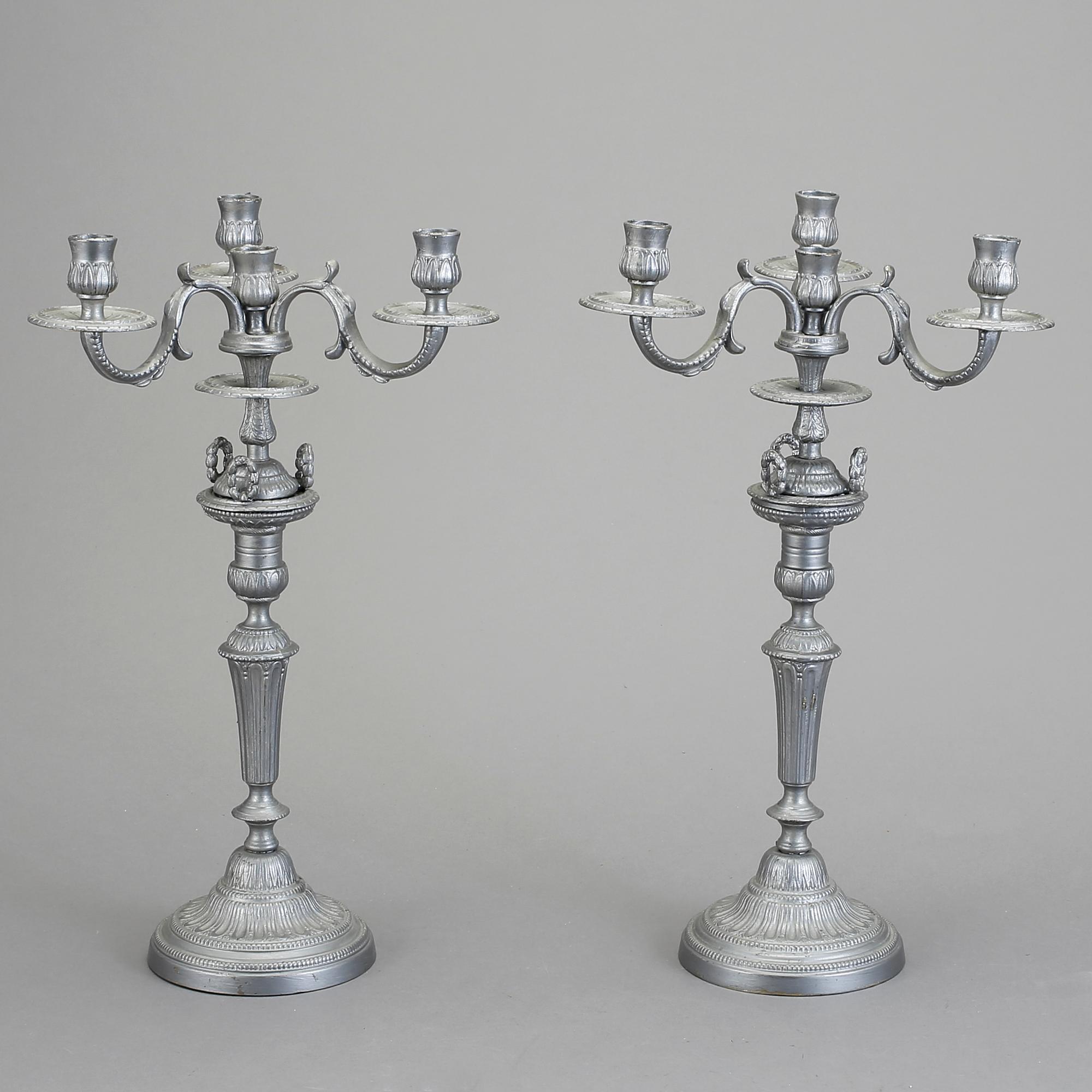 KANDELABRAR, ett par, tenn, 1800/1900-tal.