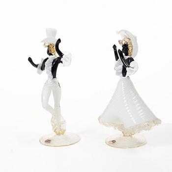 Figurines, a pair, glass, Valentino, Murano, Italy, mid-20th century.