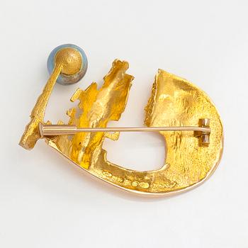 Björn Weckström, brosch "Solskeppet", 14K guld, odlad pärla, Lapponia 1968.