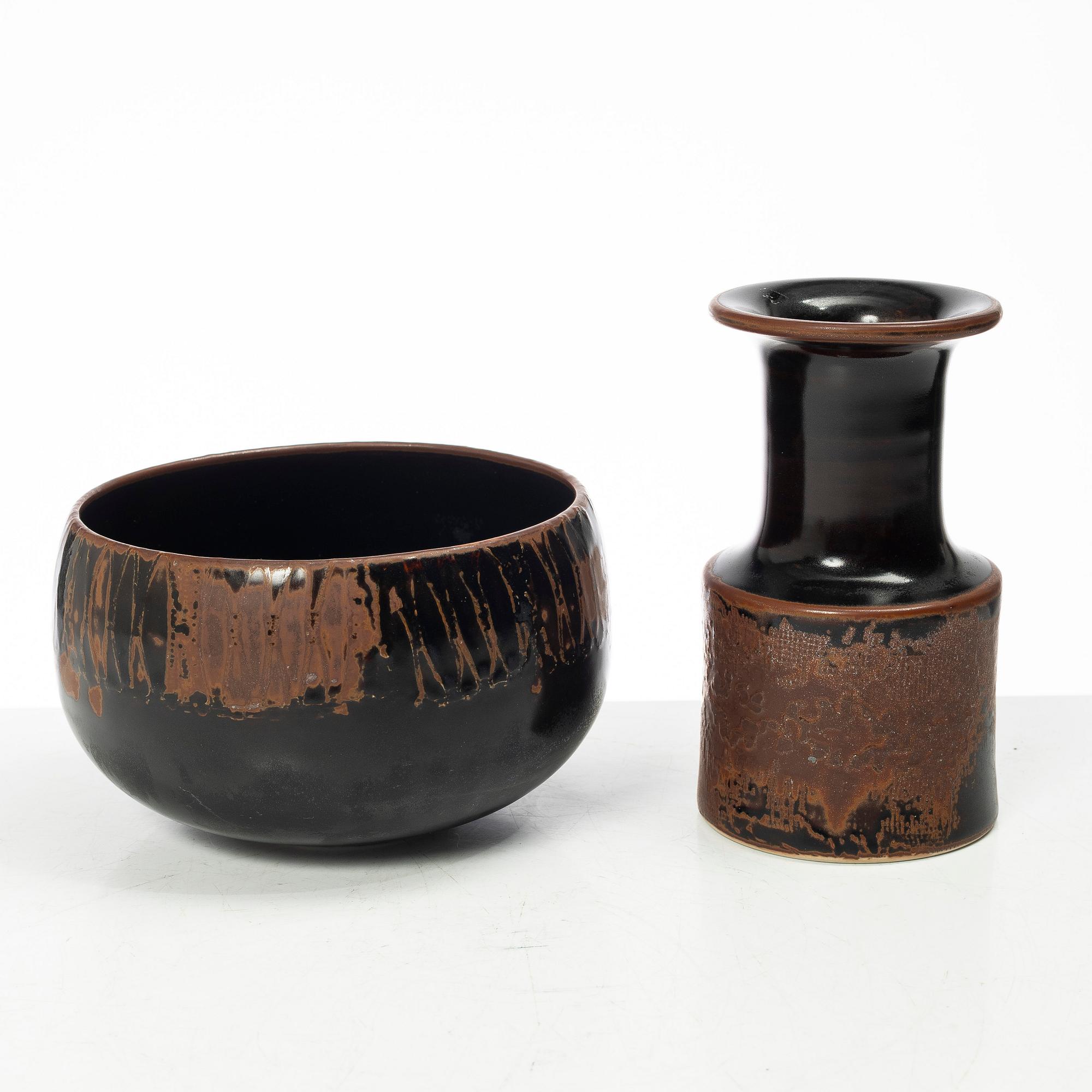 Stig Lindberg, a stoneware bowl and vase, Gustavsberg Studio, Sweden, 1974.