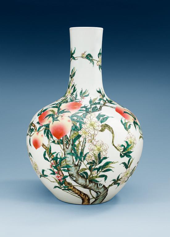 A Chinese famille rose 'peach vase', 20th Century with Yongzhengs mark in underglaze blue.