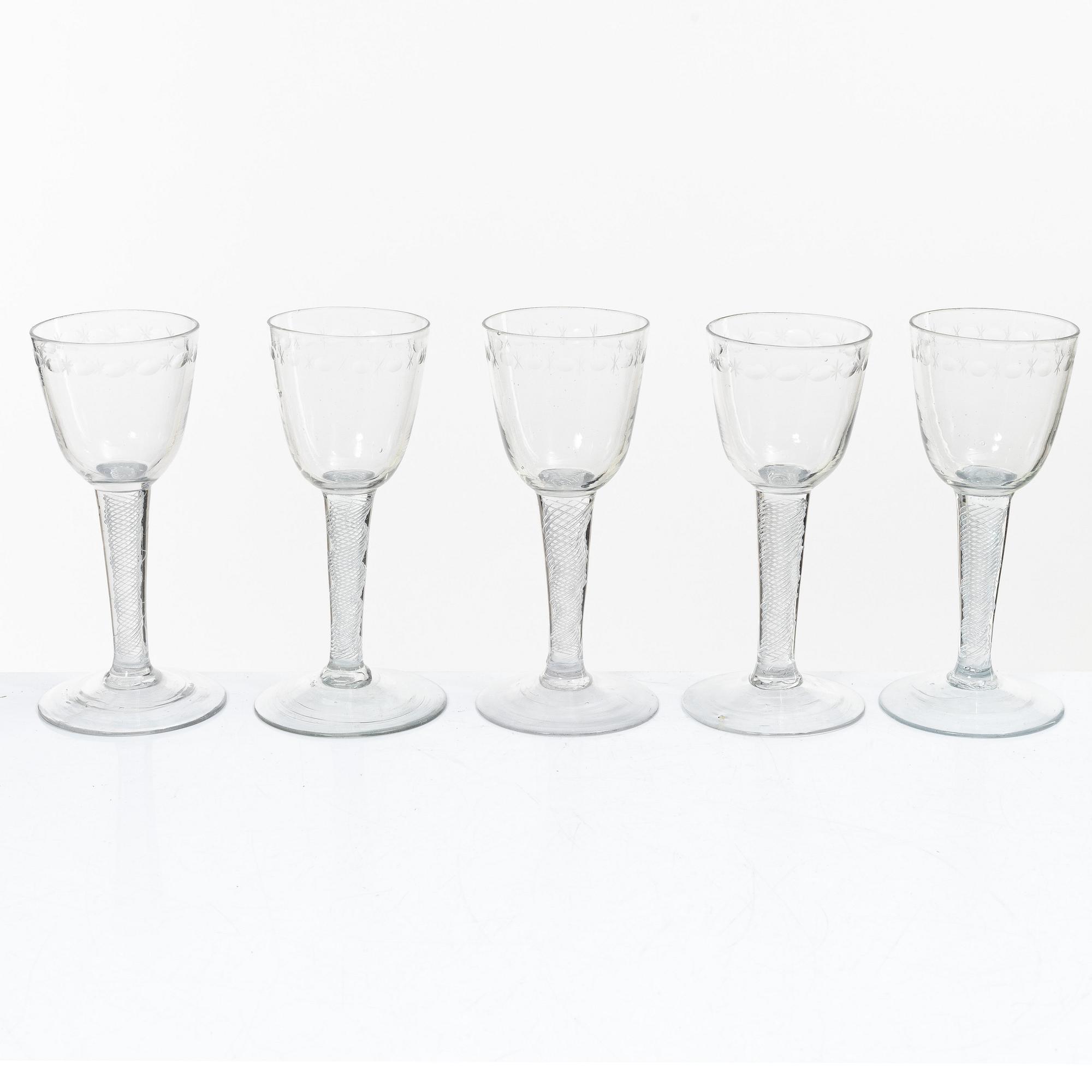 Wine glasses, 5 pcs, circa 1900.
