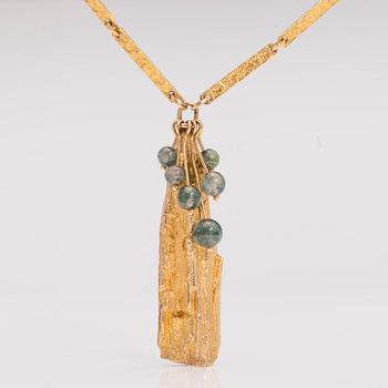 BJÖRN WECKSTRÖM, A 14K gold necklace "Golden tree", mossagate. Lapponia 1971.