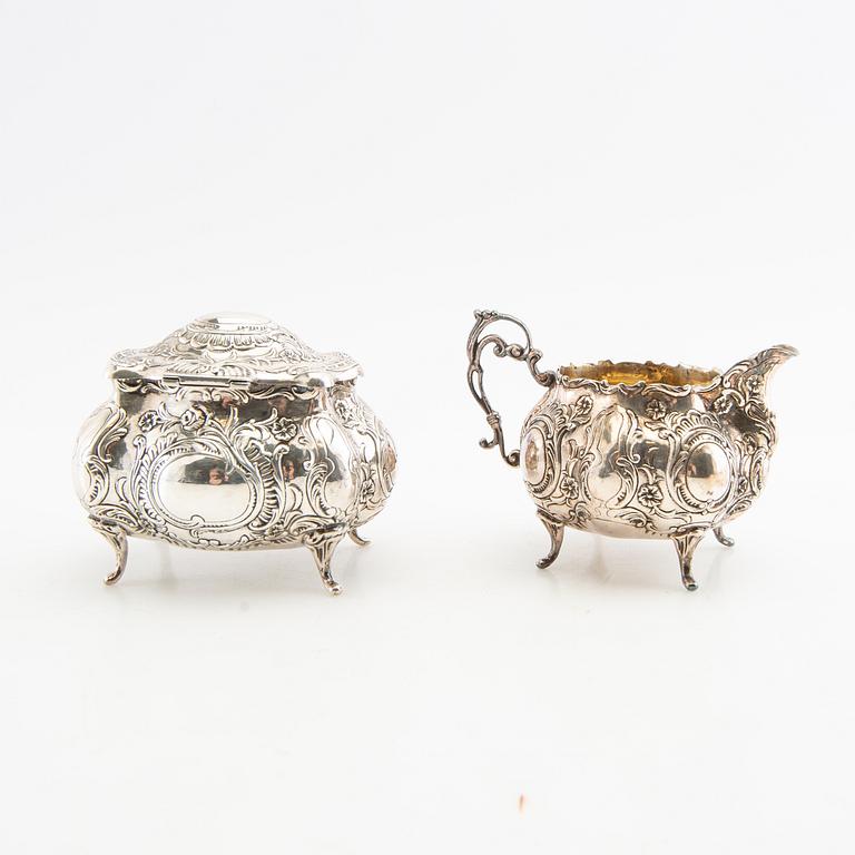 Sugar bowl and cream jug silver Rococo style Gewe Malmö 1962.