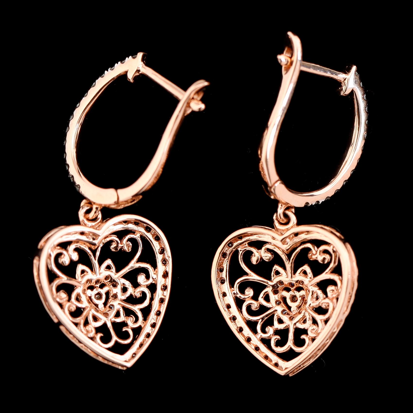 ÖRHÄNGEN, 18K roséguld, briljantslipade diamanter och roströda stenar.