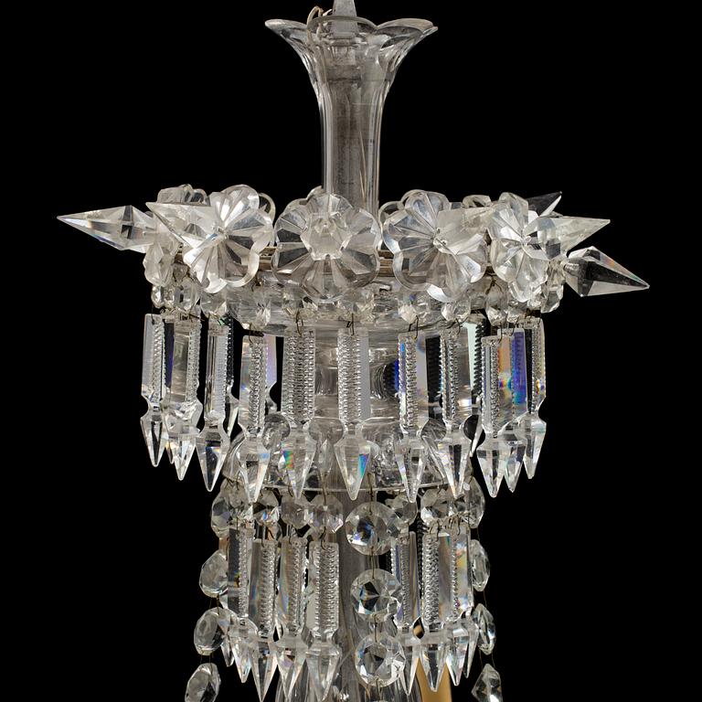 A 19th century chandelier with glass arms.