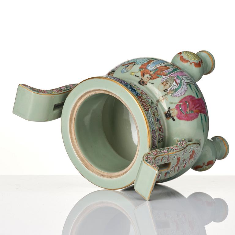 A famille rose tripod censer, Qing dynasty with Qianlong mark.