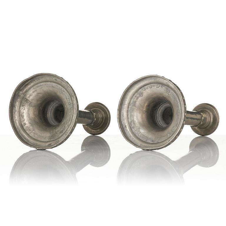 A pair of Gustavian pewter candlesticks by M. Moberg, Jönköping 1786.
