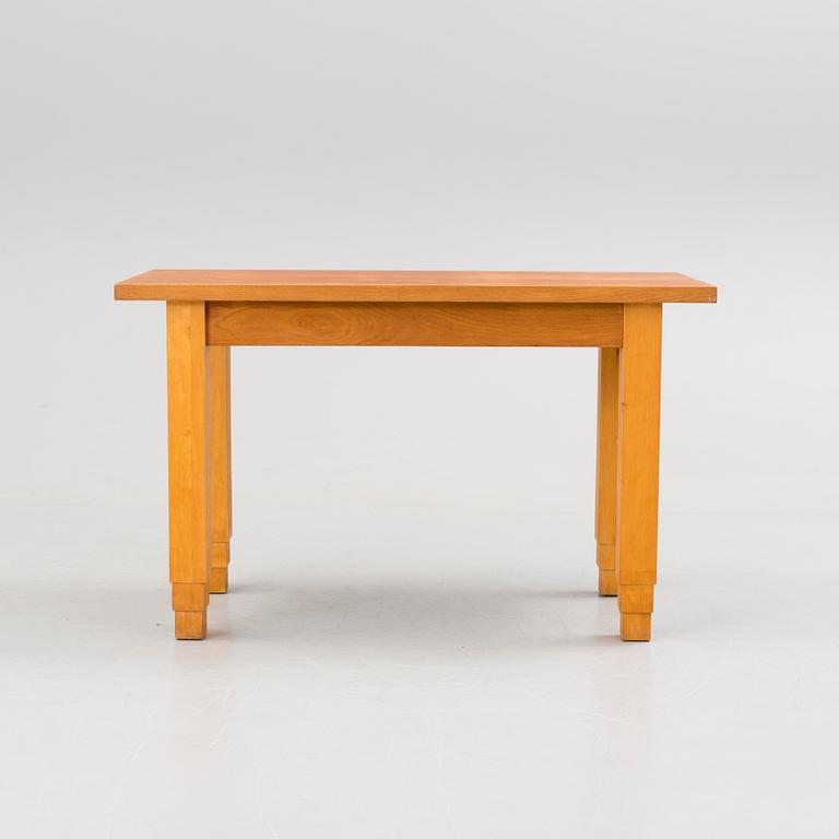 A contemporary oak table.