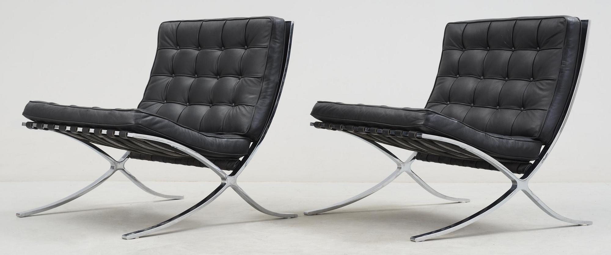 FÅTÖLJER, ett par. Mies van der Rohe, "Barcelona", 
Knoll International. Sannolikt 1960-tal.