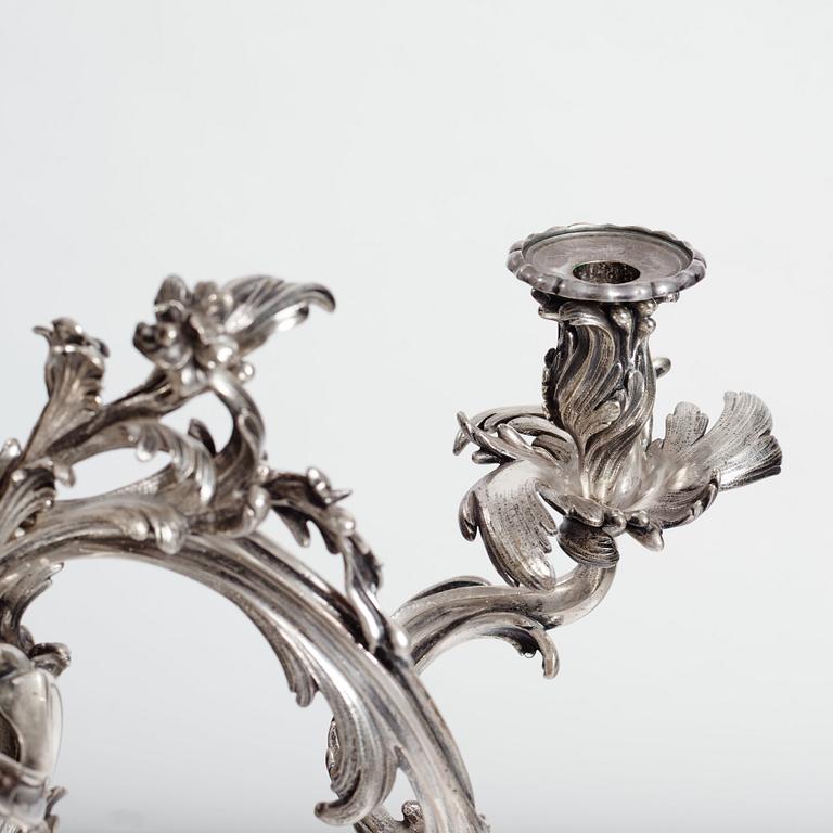 Ljuskrona för fem ljus, försilvrad mässing, argent haché, tillskriven Pierre Boulanger, Paris omkr 1750, Louis XV.