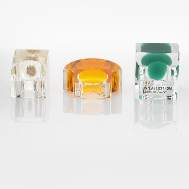 Siv Lagerström, three acrylic plastic rings, 1970s.