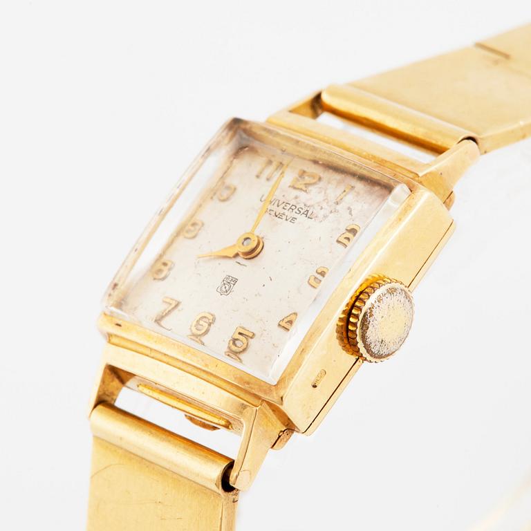 an 18K gold bracelet executed in Lund 1955 with an Universal wrist watch.