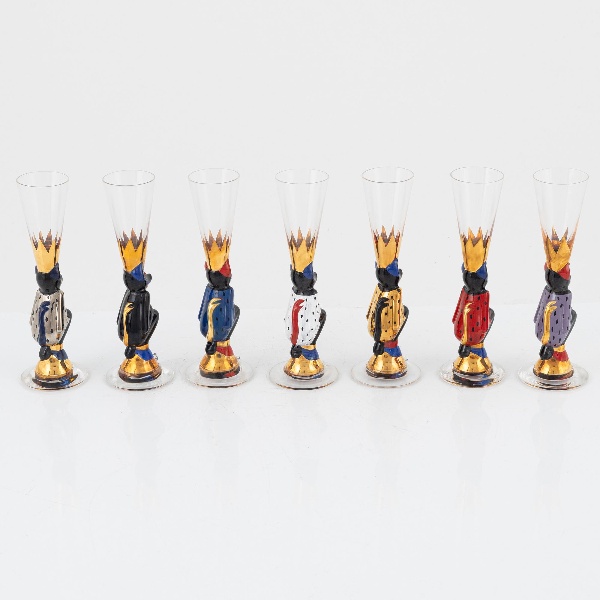 Gunnar Cyrén, snapsglas, 7 st, "Smådjälvar", Nobel, Orrefors.