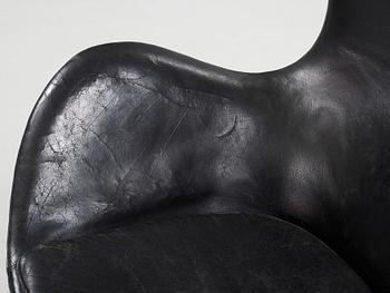 An Arne Jacobsen black leather 'Egg' chair, Fritz Hansen, Denmark 1960's.