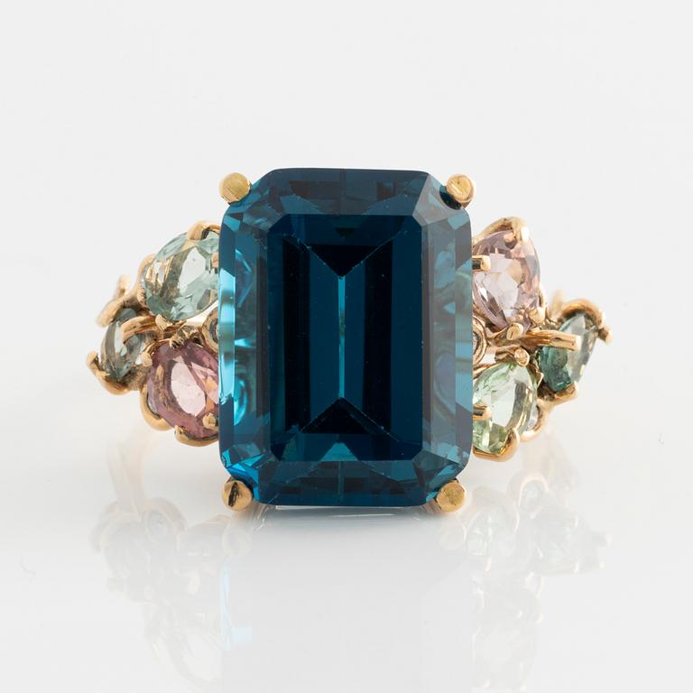 Ring, cocktail ring with topaz, amethysts, tourmalines, and brilliant-cut diamonds.