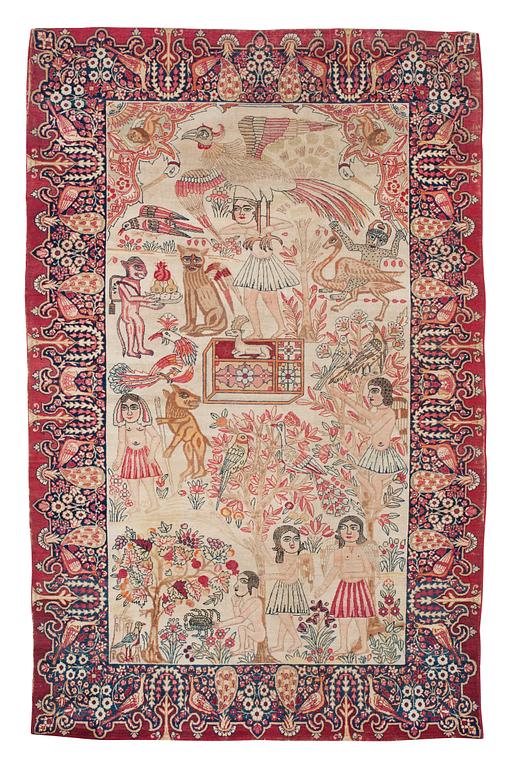 ANTIK KIRMAN LAVER FIGURAL. 219,5 x 139 cm.