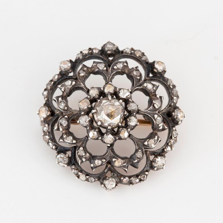 Silver and rose-cut diamond brooch.