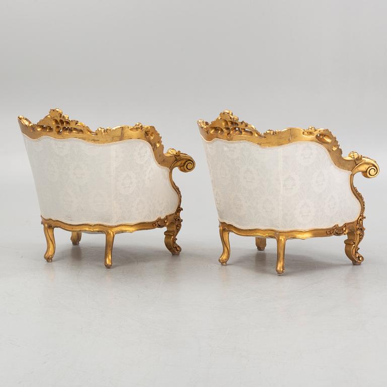 A pair of Louis XV style armchairs, mid-20th Century.