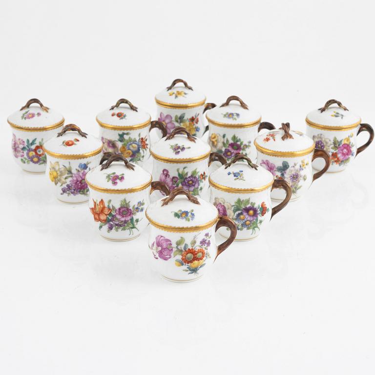 Eleven custard cups, "Saxon Flower", Royal Copenhagen, Denmark.