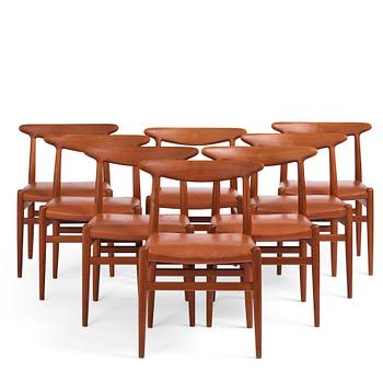 351. Hans J. Wegner, a set of eight teak chairs model "W2", C.M. Madsens Fabriker, Denmark 1950s.