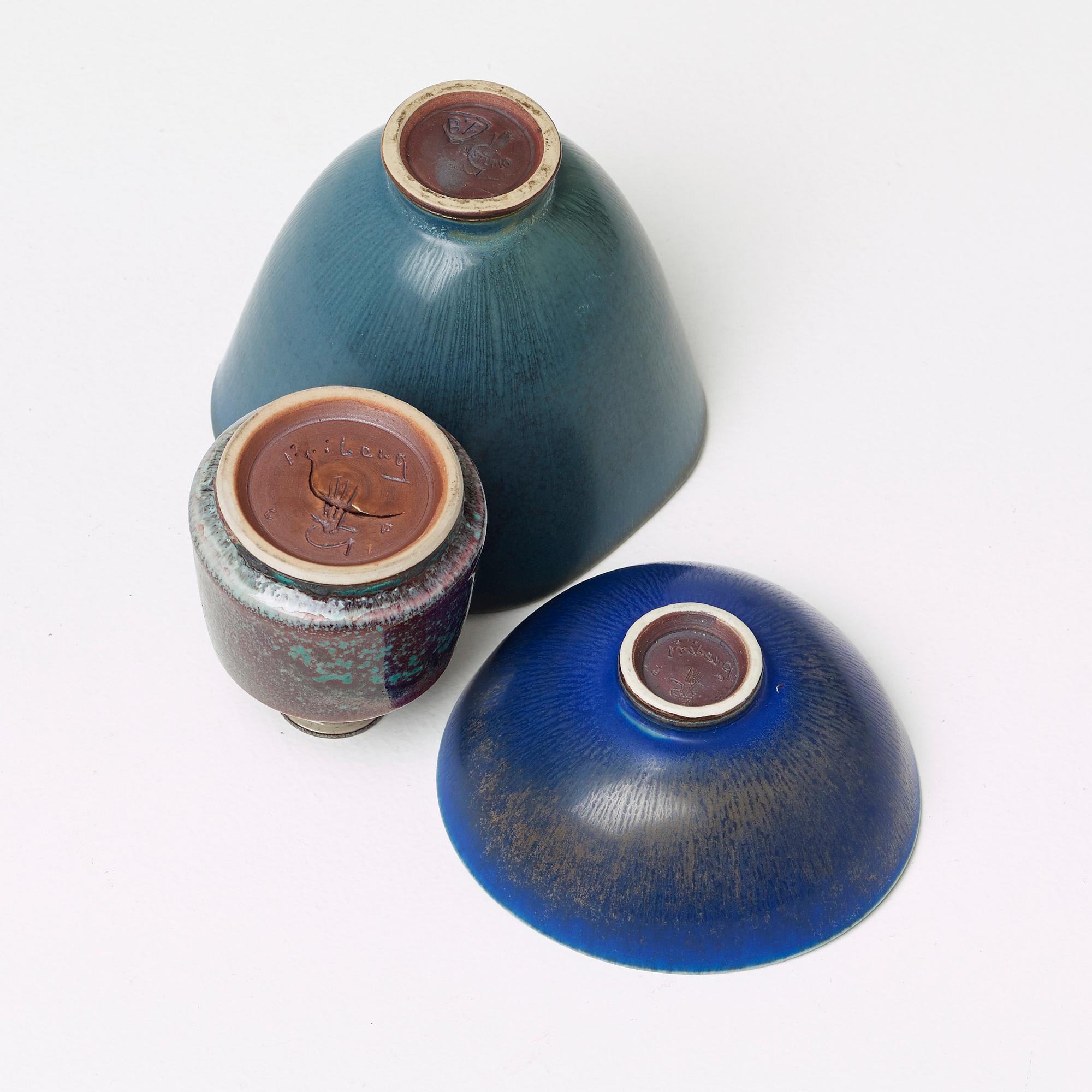 SKÅLAR, 2 st samt VAS, stengods, Berndt Friberg, Gustavsberg Studio.