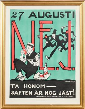FÖRBUDSAFFISCH, Alfred Proessdorf, utgiven av Propagandacentralen N.E.J, Göteborg, tryckta hos A. Lindgren & Söner, 1922