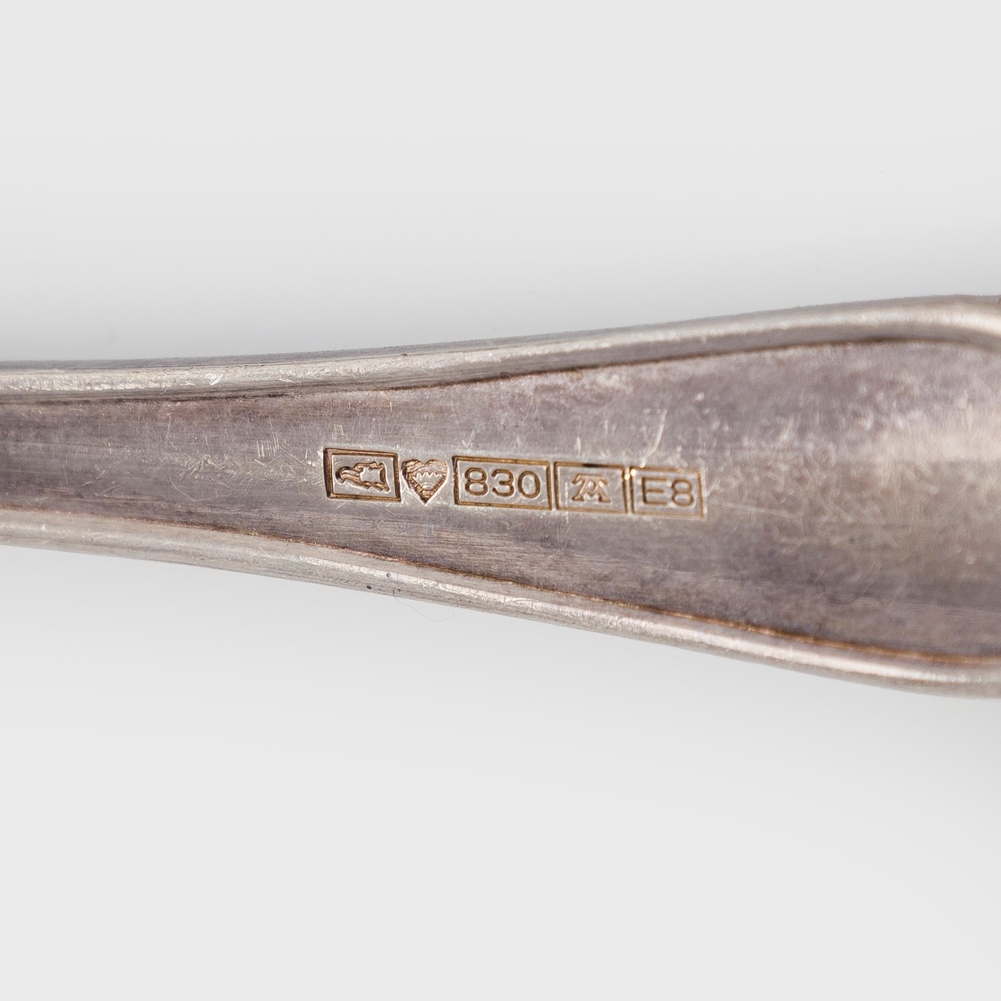 Bestickuppsättning, 48 dlr, silver, "Chippendale", Auran Kultaseppä Åbo 1982.