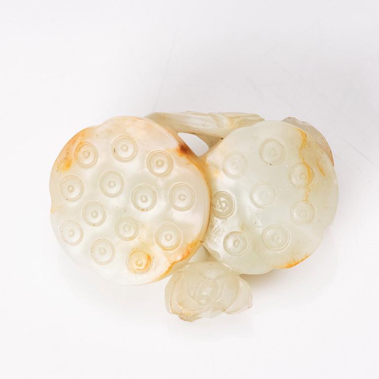 A nephrite sculpture of two lotusbuds, Qing dynasty.