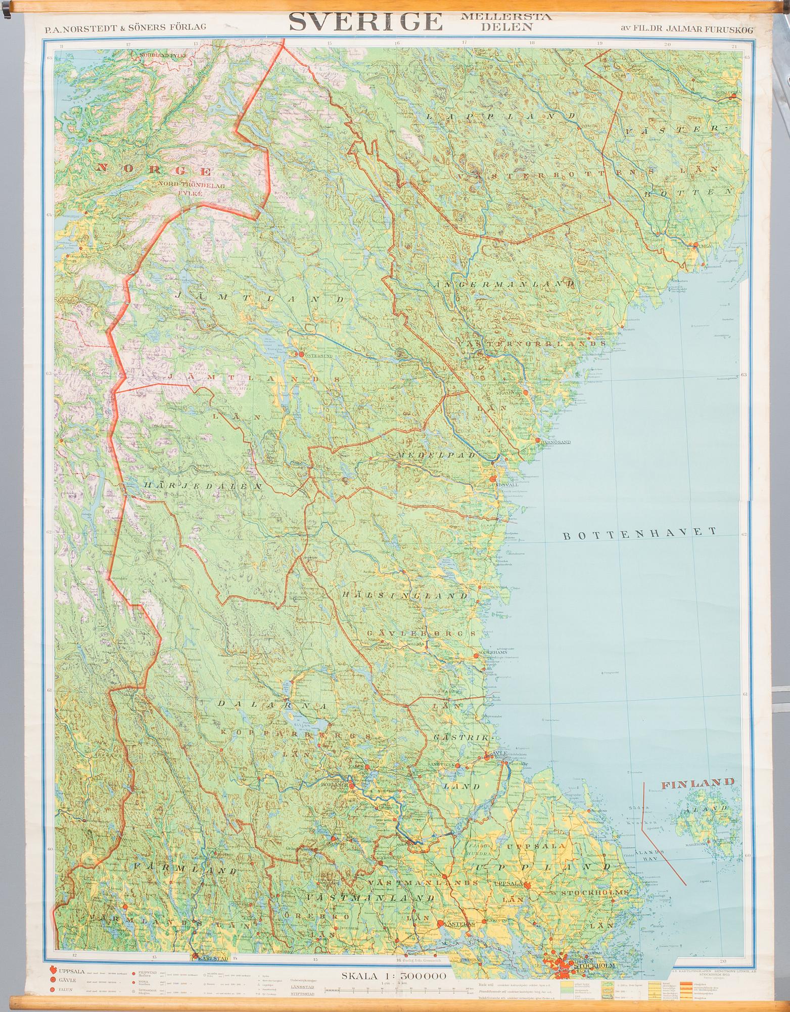 SKOLKARTOR, 2 st,"Danmark" samt "Sverige - mellersta delen", 1900-talets mitt.
