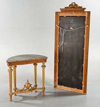 SPEGEL och KONSOLBORD, gustaviansk stil, 1900-talets första hälft.